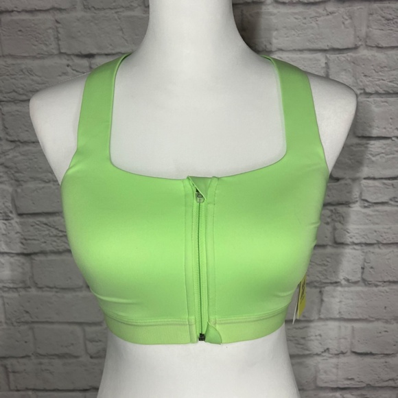 NWT All in Motion High Support Zip Front Sculpt Lime Green Sports Bra Size 36B - Picture 1 of 10
